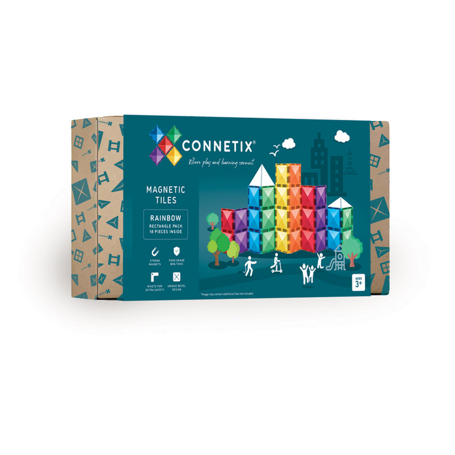 Connetix Magnetic Tiles | 18 Piece Rainbow Rectangle Pack