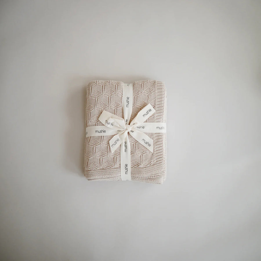 Mushie | Knitted Honeycomb Baby Blanket, Beige