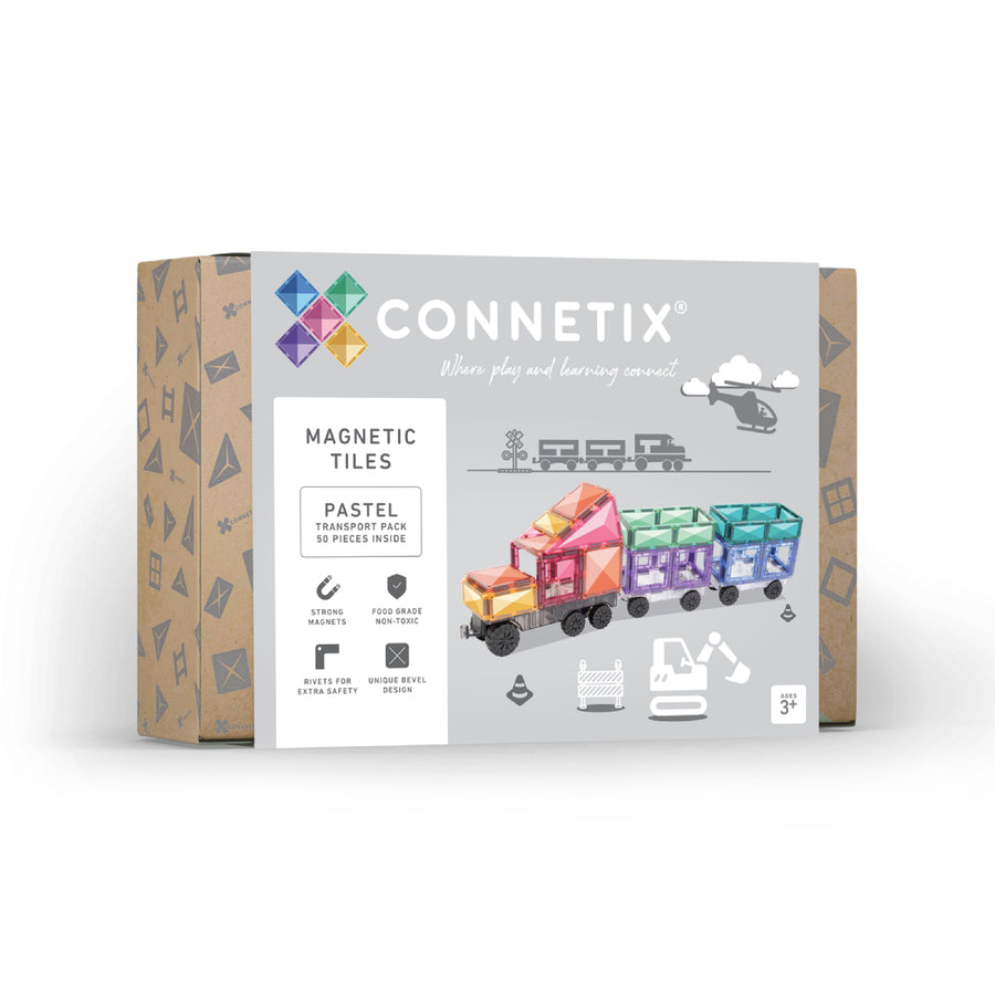 Connetix Magnetic Tiles | 50 Piece Pastel Transport Set