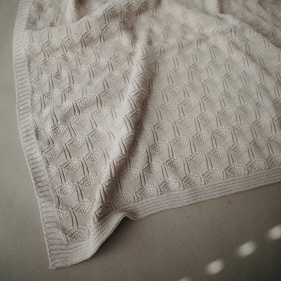 Mushie | Knitted Honeycomb Baby Blanket, Beige