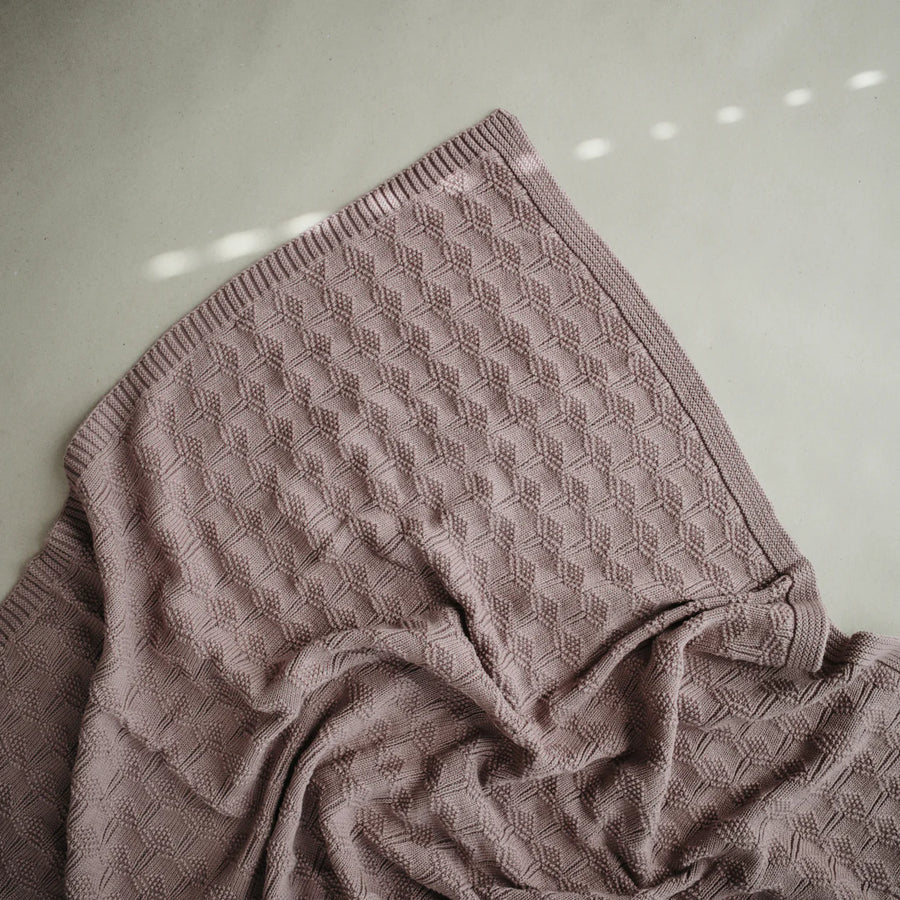 Mushie | Knitted Honeycomb Baby Blanket, Desert Rose