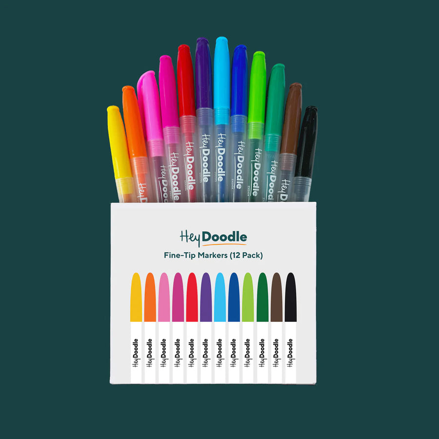 HeyDoodle | Fine Tip Markers (12 Pack)