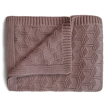 Mushie | Knitted Honeycomb Baby Blanket, Desert Rose