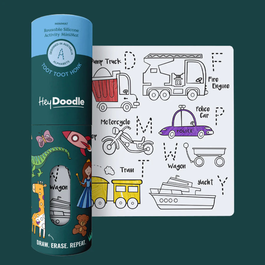 HeyDoodle | Reusable Colouring Mat, Toot Toot Honk (Mini)