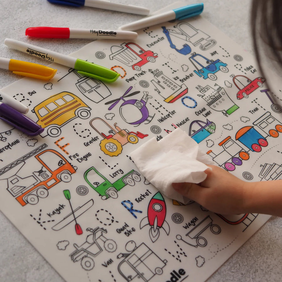 HeyDoodle | Reusable Colouring Mat, Toot Toot Honk (Large)