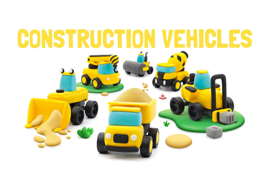 HEY CLAY | Construction Vehicles Set, 6 Cars