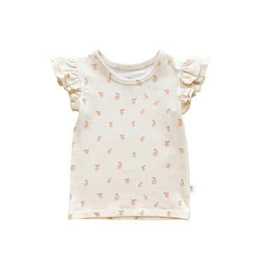 India & Grace | Organic Cotton Ruffle T-Shirt - Peach Print - Size 4