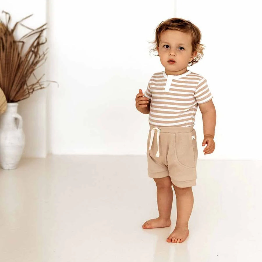 Snuggle Hunny Kids | Short Sleeve Bodysuit, Pebble Stripe