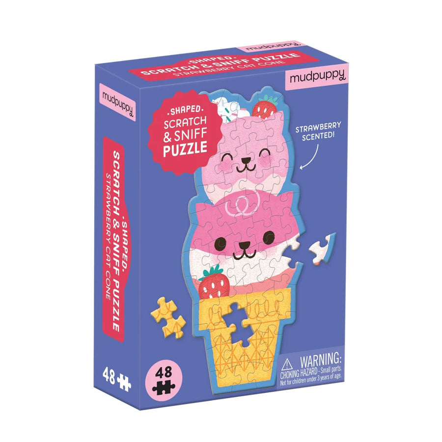 Mudpuppy | Shaped Scratch and Sniff Puzzle, Strawberry Cat Cone