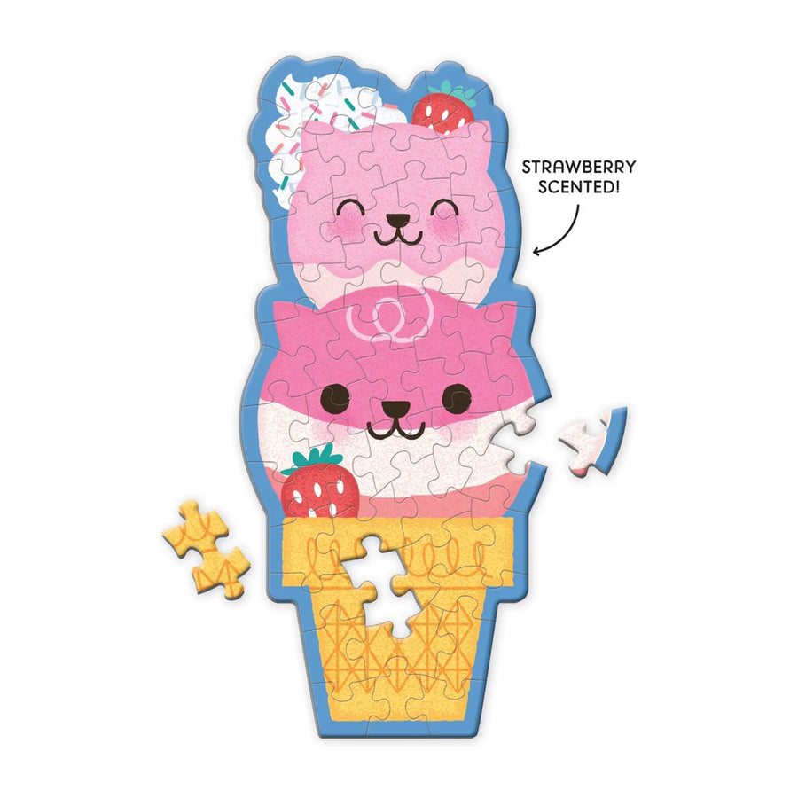 Mudpuppy | Shaped Scratch and Sniff Puzzle, Strawberry Cat Cone