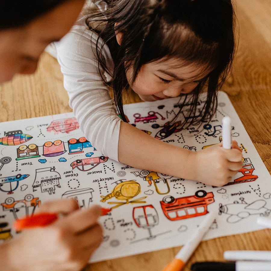 HeyDoodle | Reusable Colouring Mat, Toot Toot Honk (Large)