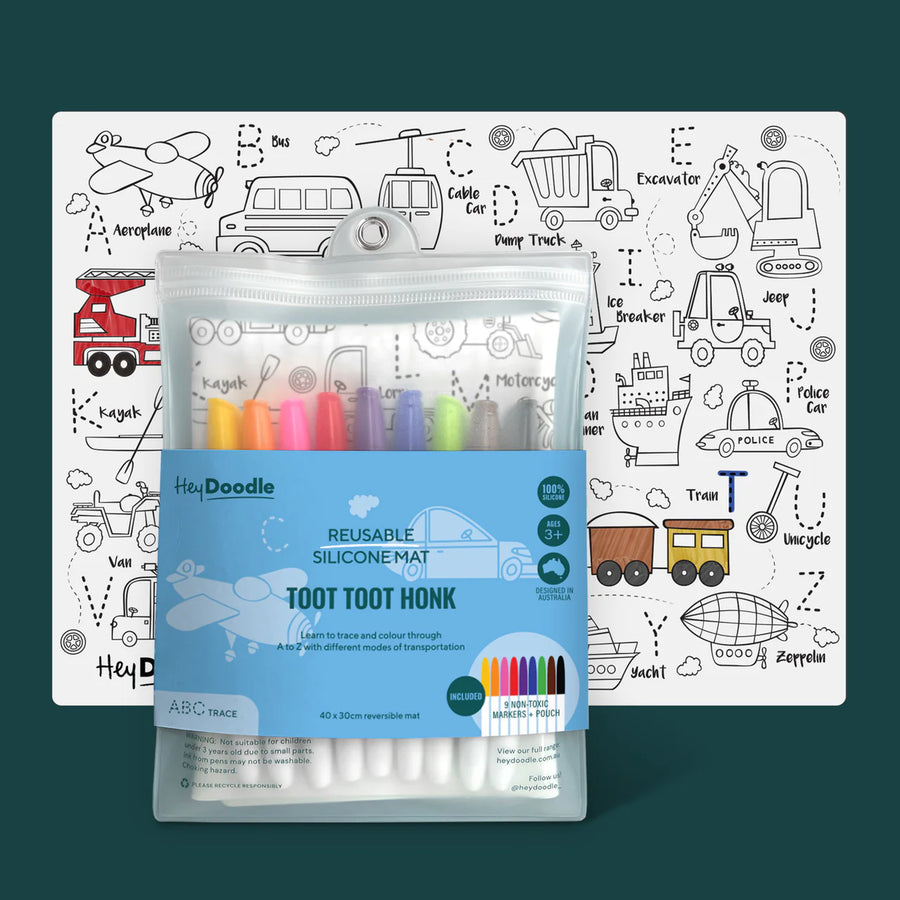 HeyDoodle | Reusable Colouring Mat, Toot Toot Honk (Large)