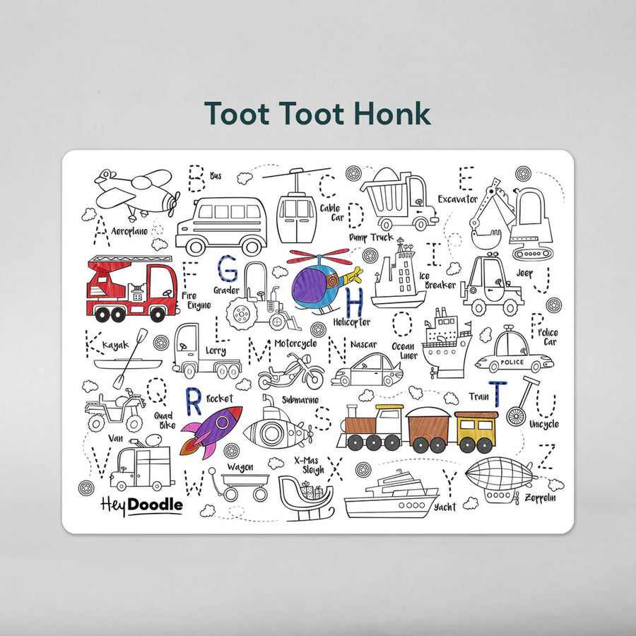 HeyDoodle | Reusable Colouring Mat, Toot Toot Honk (Large)