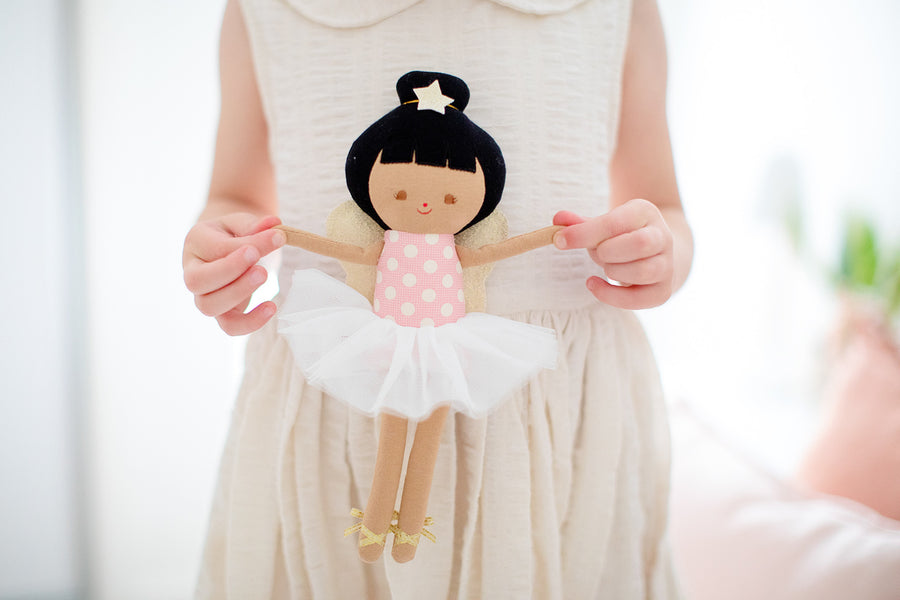 Alimrose | Baby Ballerina Fairy Doll - Pink Spotted Linen 25cm