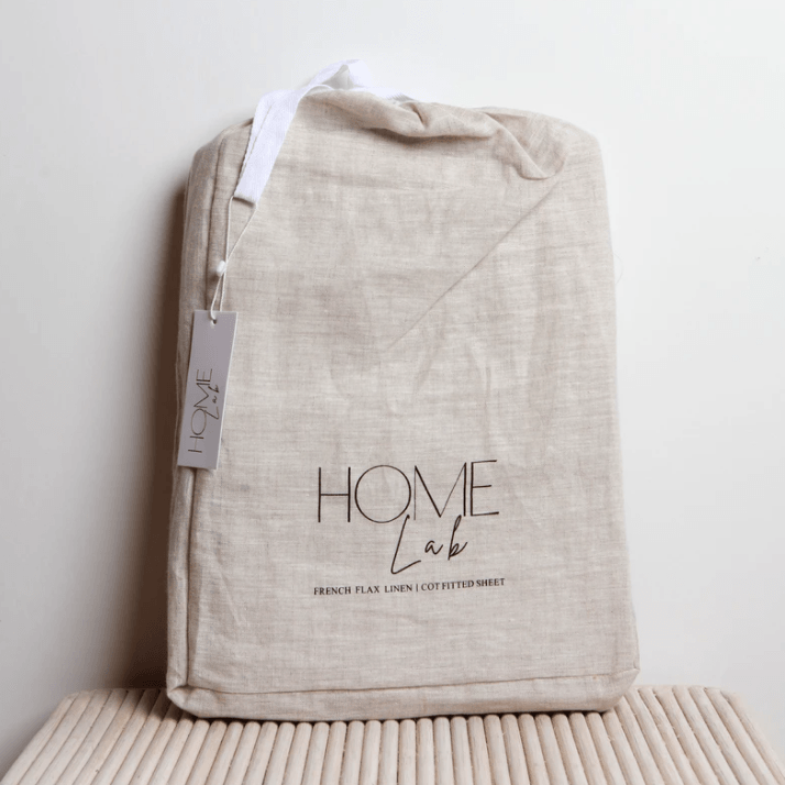 Home Lab | Linen Fitted Cot Sheet - Natural Oat | Little Lights Co.