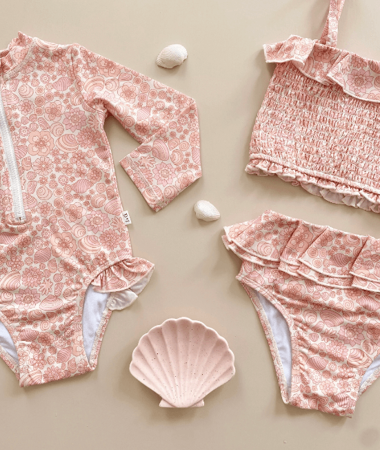 Shirred Two Piece Swimsuit - Retro Seashell | India & Grace | Little Lights Co.