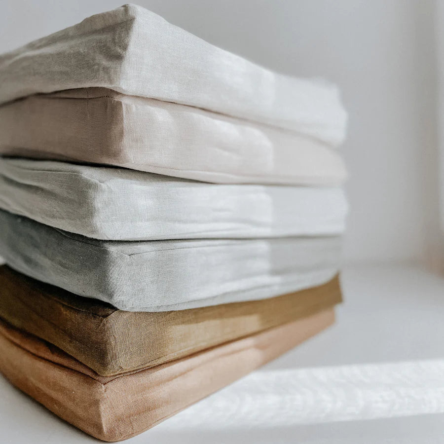 Home Lab | Linen Fitted Cot Sheet - Natural Oat | Little Lights Co.